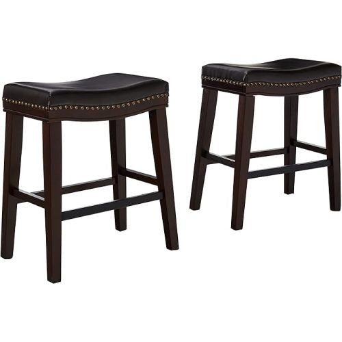 Contemporary Upholstered Saddle Counter Stool With Nailhead Trim Dark