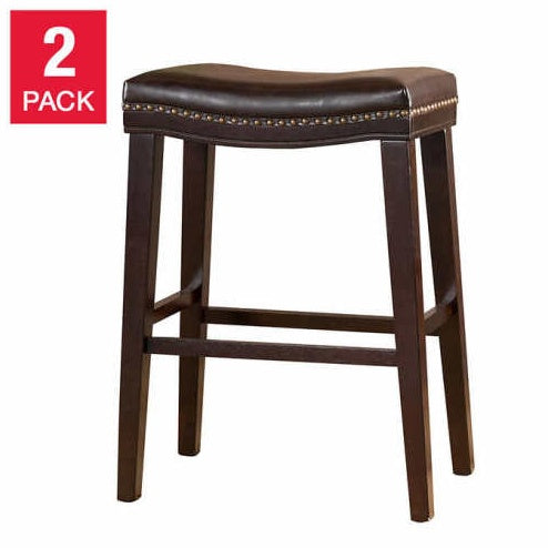 Contemporary Upholstered Saddle Counter Stool With Nailhead Trim Dark