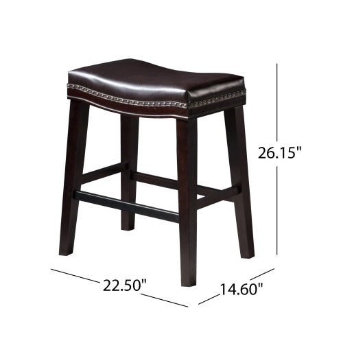 Contemporary Upholstered Saddle Counter Stool With Nailhead Trim Dark