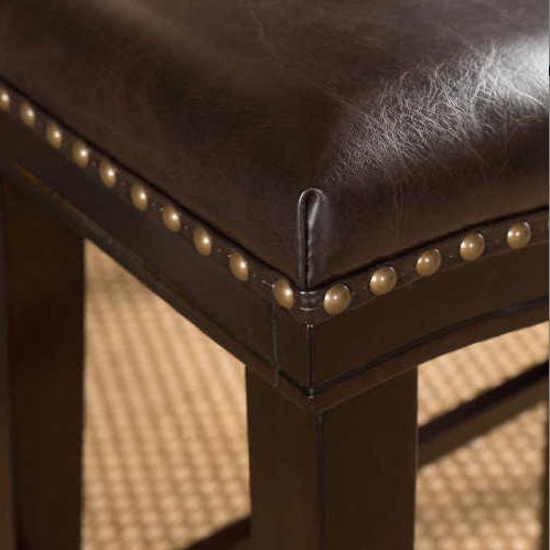 Contemporary Upholstered Saddle Counter Stool With Nailhead Trim Dark