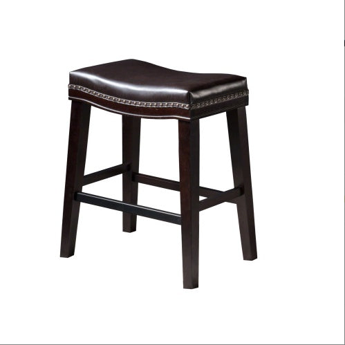 Contemporary Upholstered Saddle Counter Stool With Nailhead Trim Dark