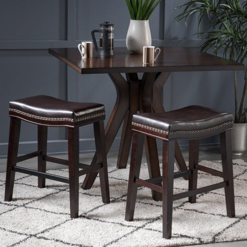 Contemporary Upholstered Saddle Counter Stool With Nailhead Trim Dark