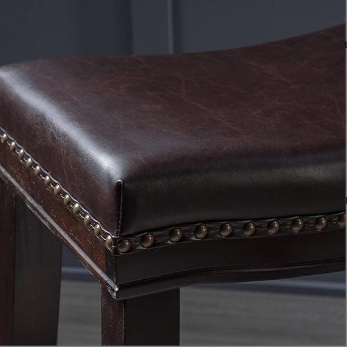 Contemporary Upholstered Saddle Counter Stool With Nailhead Trim Dark