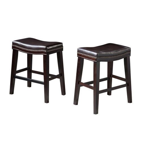 Contemporary Upholstered Saddle Counter Stool With Nailhead Trim Dark